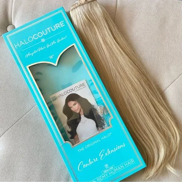 Halocouture Hair Extensions 16 Inches #112 Warm Blonde w Highlights - Picture 12 of 14